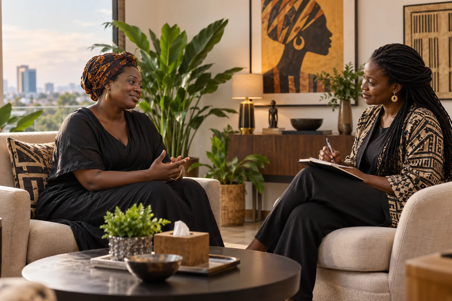 Black African woman in a premium wellbeing consultation