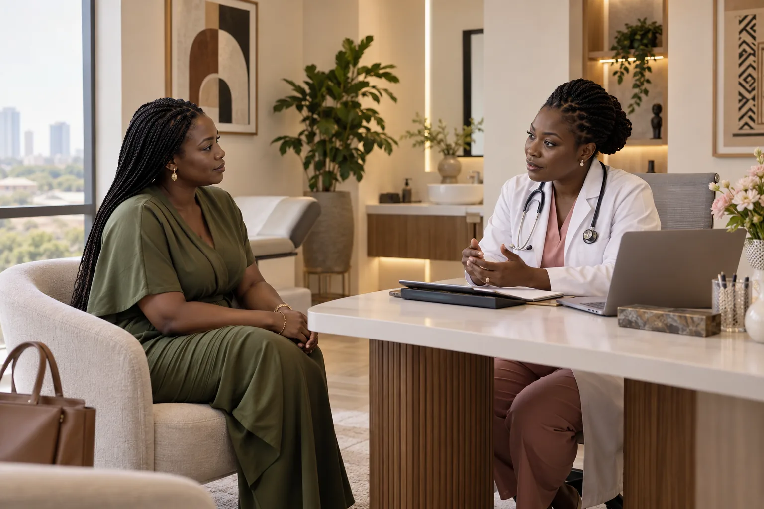 Black African woman completing a health assessment